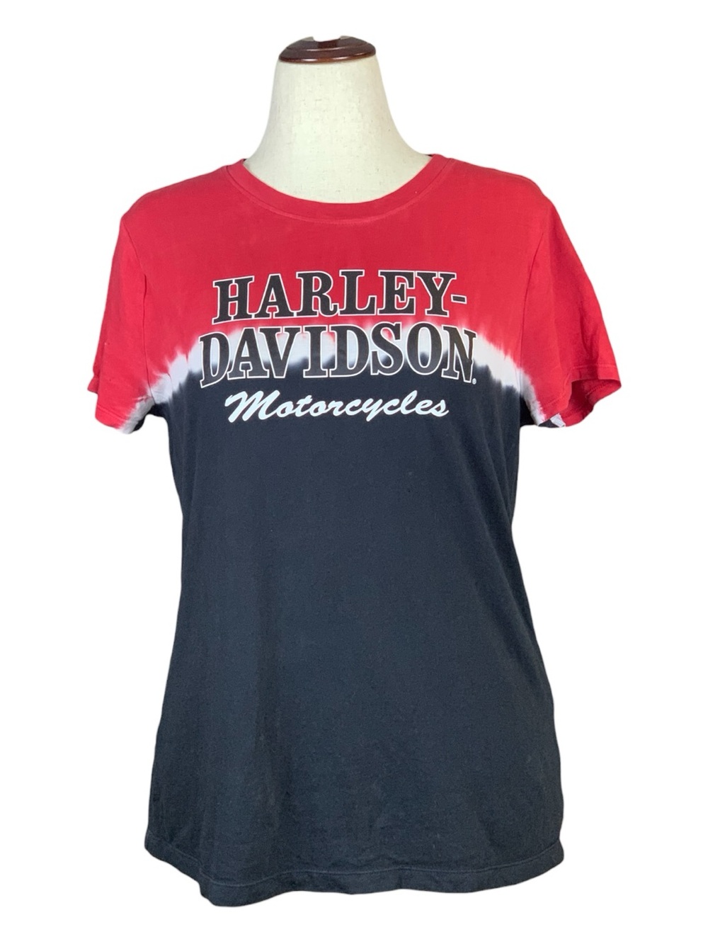 Harley-Davidson Red Black White Tie-Dye Logo Short Sleeve Tee-Shirt Large